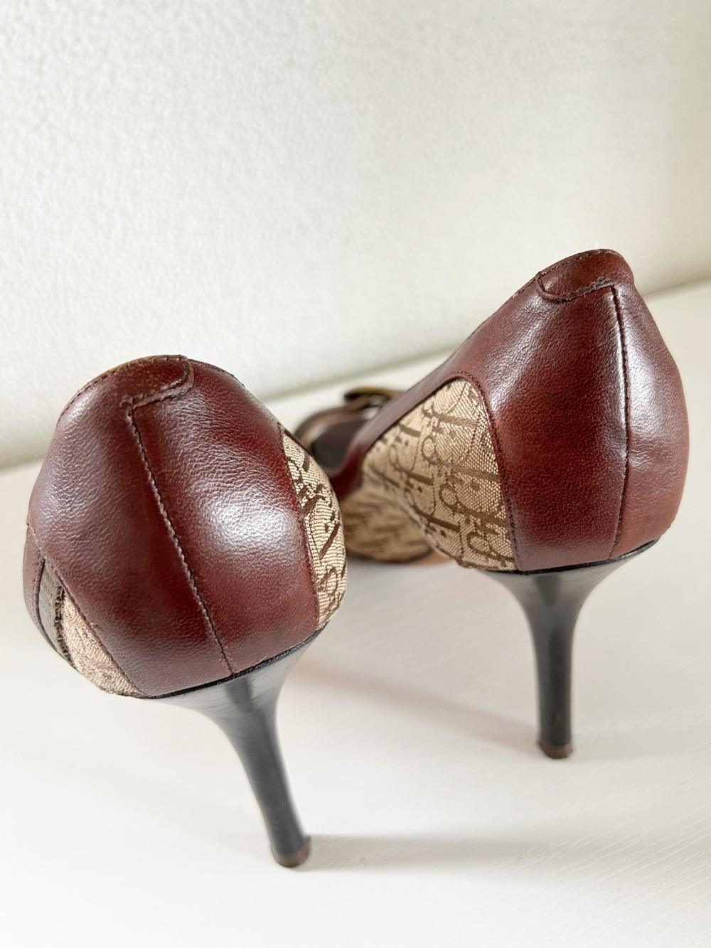 Christian Dior Diorissimo Canvas Heels Brown Beige Leather Monogram Size EU 38 - Picture 11 of 16